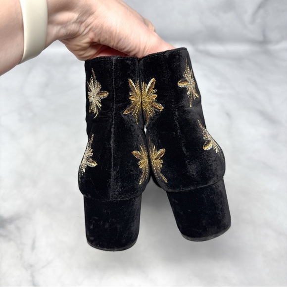 & Other Stories Black Velvet Ankle Boots with Gold Floral Embellishments - Picture 9 of 16